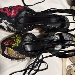 Marc Jacobs Black Espadrilles with Colorful Embroidery